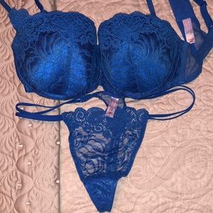 Vintage Victoria’s Secret bra 36D and thong Sz Large Deep turquoise blue